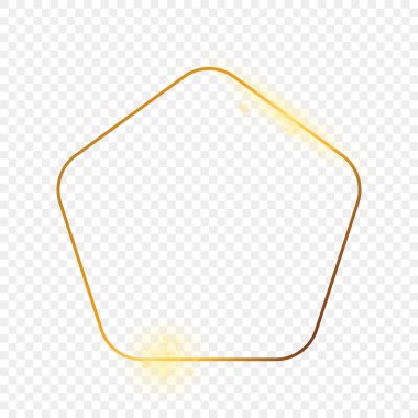 Şeffaf arkaplanda izole edilmiş altın sarısı yuvarlak beşgen şekilli çerçeve. Parlak efektli parlak bir çerçeve. Vektör illüstrasyonu.