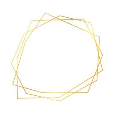 Beyaz arka planda izole edilmiş parlak efektli altın geometrik poligonal çerçeve. Parlak sanat deco arkaplanı boş. Vektör illüstrasyonu.