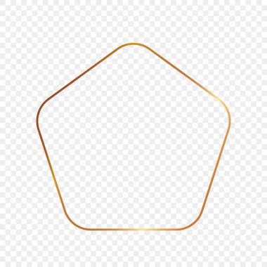 Şeffaf arkaplanda izole edilmiş altın sarısı yuvarlak beşgen şekilli çerçeve. Parlak efektli parlak bir çerçeve. Vektör illüstrasyonu.