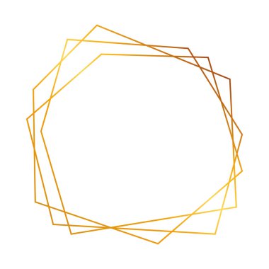 Beyaz arka planda izole edilmiş parlak efektli altın geometrik poligonal çerçeve. Parlak sanat deco arkaplanı boş. Vektör illüstrasyonu.