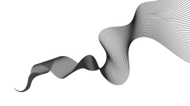 Beyaz zemin üzerinde monokrom dalga gradyan çizgileri olan soyut arkaplan. Modern teknoloji arka planı, dalga tasarımı. Vektör illüstrasyonu