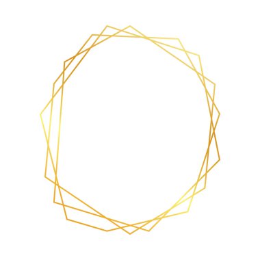 Beyaz arka planda izole edilmiş parlak efektli altın geometrik poligonal çerçeve. Parlak sanat deco arkaplanı boş. Vektör illüstrasyonu.