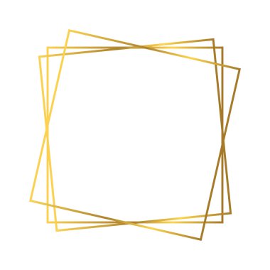 Beyaz arka planda izole edilmiş parlak efektli altın geometrik poligonal çerçeve. Parlak sanat deco arkaplanı boş. Vektör illüstrasyonu.