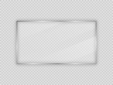 Dikdörtgen çerçevedeki cam plaka şeffaf arkaplanda izole edildi. Vektör illüstrasyonu.