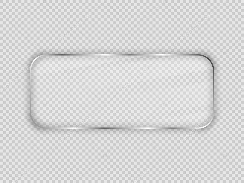 Glass plate in rounded rectangular frame isolated on transparent background. Vector illustration.