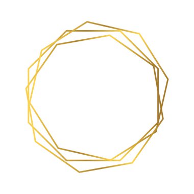 Beyaz arka planda izole edilmiş parlak efektli altın geometrik poligonal çerçeve. Parlak sanat deco arkaplanı boş. Vektör illüstrasyonu.