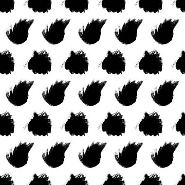 Beyaz arka planda soyut şekillerde siyah fırça darbeleriyle kusursuz desen. Soyut mürekkep grunge dokusu. Vektör illüstrasyonu