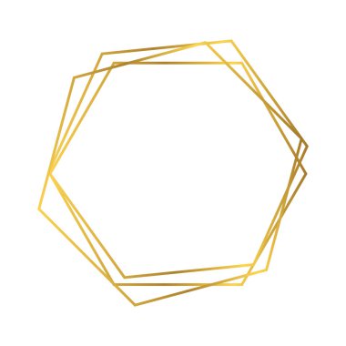 Beyaz arka planda izole edilmiş parlak efektli altın geometrik poligonal çerçeve. Parlak sanat deco arkaplanı boş. Vektör illüstrasyonu.