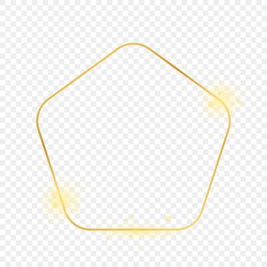 Şeffaf arkaplanda izole edilmiş altın sarısı yuvarlak beşgen şekilli çerçeve. Parlak efektli parlak bir çerçeve. Vektör illüstrasyonu.