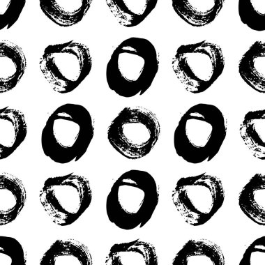 Kusursuz desenli, el çizimi, beyaz zemin üzerine çizilmiş karalama çemberleri. Soyut grunge dokusu. Vektör illüstrasyonu