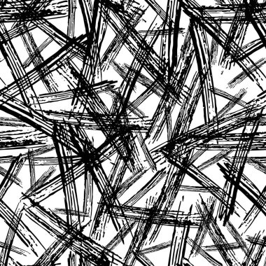 Beyaz arka planda soyut şekillerde siyah kalem fırça darbeleriyle kusursuz desen. Vektör illüstrasyonu