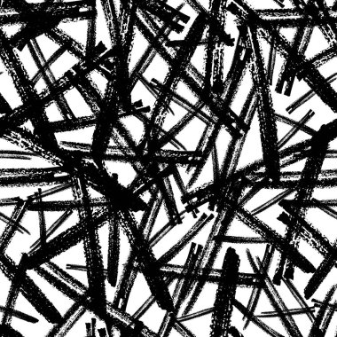 Beyaz arka planda soyut şekillerde siyah kalem fırça darbeleriyle kusursuz desen. Vektör illüstrasyonu