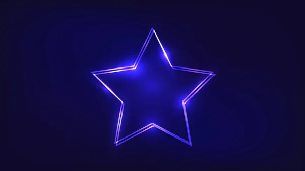 Marco Doble Estrella Neón Con Efectos Brillantes Sobre Fondo Oscuro — Vector de stock