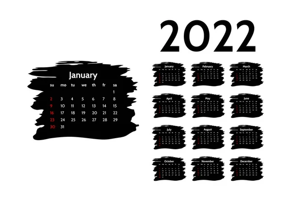 Kalender Untuk Tahun 2022 Dengan Januari Besar Terisolasi Pada Latar - Stok Vektor