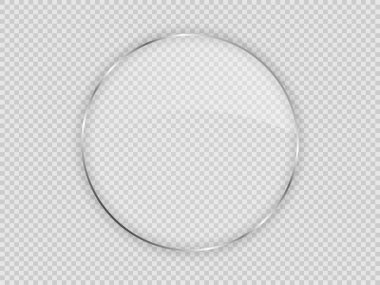 Çember çerçevedeki cam plaka şeffaf arkaplanda izole edildi. Vektör illüstrasyonu.