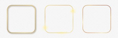 Şeffaf arkaplanda izole edilmiş üç adet parlak yuvarlak kare çerçeve. Parlak efektli parlak bir çerçeve. Vektör illüstrasyonu.