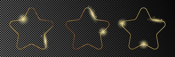 Állítsa Három Arany Izzó Lekerekített Csillag Alakú Keretek Elszigetelt Sötét — Stock Vector