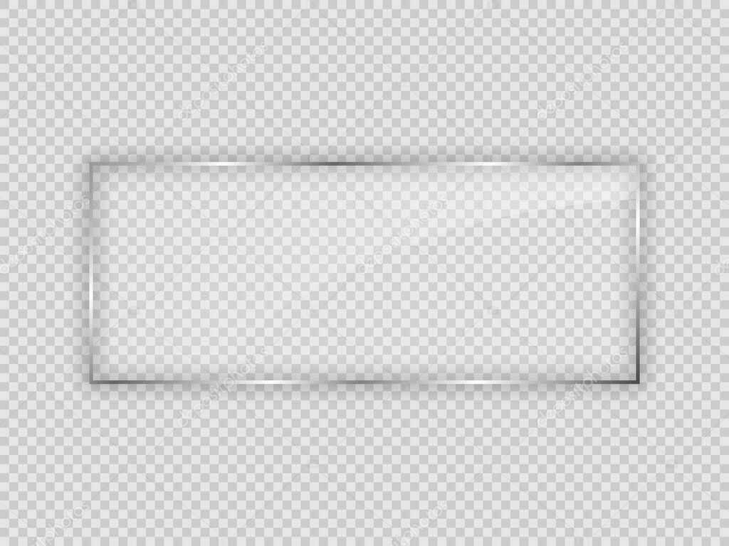 Glass plate in rectangle frame isolated on transparent background. Vector illustration.