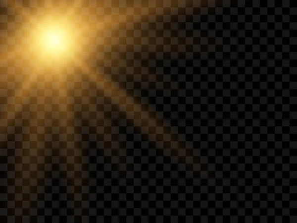 Lumière Soleil Sur Fond Transparent Rayons Lumière Jaunes Isolés Illustration — Image vectorielle