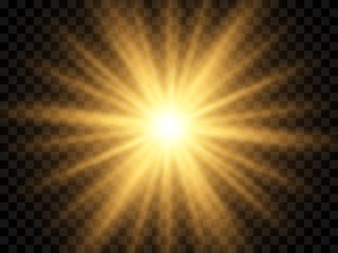 Sunlight on a transparent background. Isolated yellow rays of light. Vector illustration clipart
