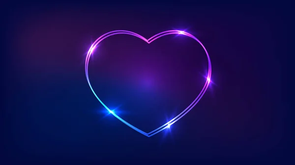 Neonový Dvojitý Rám Podobě Srdce Zářivými Efekty Tmavém Pozadí Prázdné — Stockový vektor