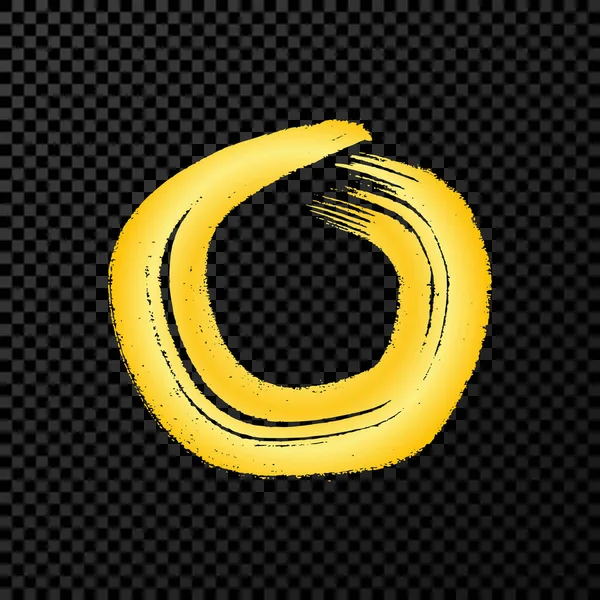 Guld Grunge Pensel Stroke Cirkel Form Målad Bläckcirkel Bläckfläck Isolerad — Stock vektor
