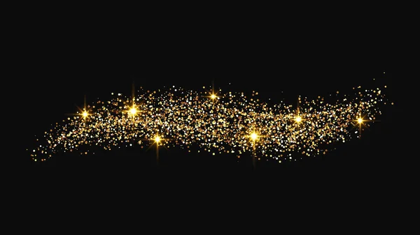Arany Csillogó Konfettihullám Csillagpor Arany Mágikus Csillogás Sötét Háttérrel Vektorillusztráció — Stock Vector
