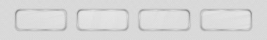 Şeffaf arkaplanda, yuvarlak dikdörtgen çerçeveli dört cam levha var. Vektör illüstrasyonu.
