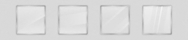 Набор Четырех Стеклянных Пластин Квадратной Раме Изолирован Прозрачном Фоне Векторная — стоковый вектор