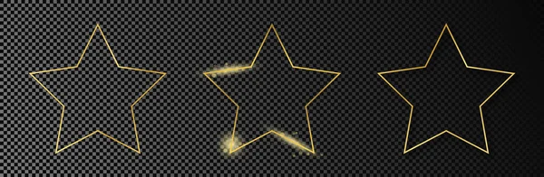 暗い透明な背景に隔離された3つの金色の輝く星の形のフレームのセット 輝く効果を持つ光沢のあるフレーム ベクターイラスト — ストックベクタ