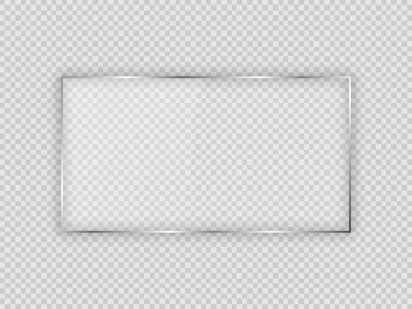 Dikdörtgen çerçevedeki cam plaka şeffaf arkaplanda izole edildi. Vektör illüstrasyonu.