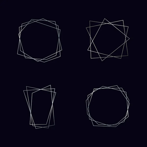 Ensemble Quatre Cadres Polygonaux Géométriques Argentés Avec Des Effets Brillants — Image vectorielle