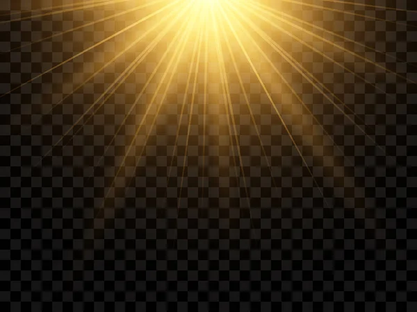 Солнечный Свет Прозрачном Фоне Изолированные Желтые Лучи Света Векторная Иллюстрация — стоковый вектор
