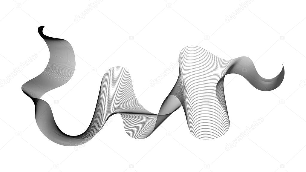 Abstract backdrop with monochrome wave gradient lines on white background. Modern technology background, wave design. Vector illustration