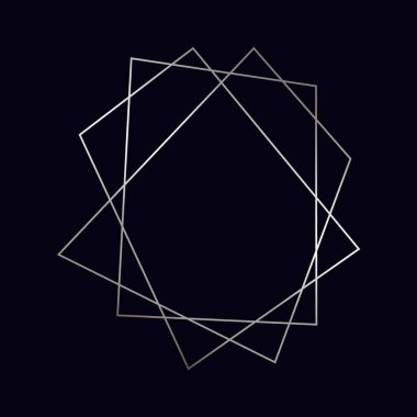 Koyu arkaplanda parlak efektleri olan gümüş geometrik poligonal çerçeve. Parlak sanat deco arkaplanı boş. Vektör illüstrasyonu.