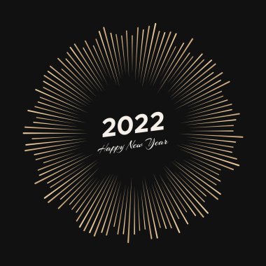 2022 yazısıyla havai fişek ve mutlu yıllar. Siyah arka planda izole edilmiş çizgi ışınlı Noel kartı patlaması. Vektör illüstrasyonu