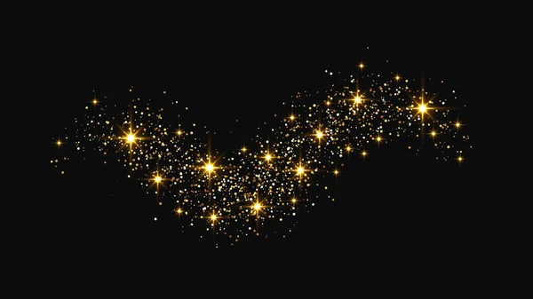 Arany Csillogó Konfettihullám Csillagpor Arany Mágikus Csillogás Sötét Háttérrel Vektorillusztráció — Stock Vector