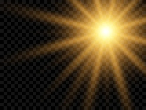 Luce Solare Uno Sfondo Trasparente Raggi Luce Gialli Isolati Illustrazione — Vettoriale Stock