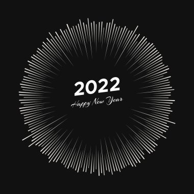2022 yazısıyla havai fişek ve mutlu yıllar. Siyah arka planda izole edilmiş çizgi ışınlı Noel kartı patlaması. Vektör illüstrasyonu