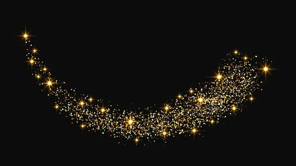 Oro Brillante Onda Confeti Polvo Estrellas Brillos Mágicos Dorados Sobre — Vector de stock