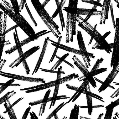 Beyaz arka planda soyut şekillerde siyah kalem fırça darbeleriyle kusursuz desen. Vektör illüstrasyonu