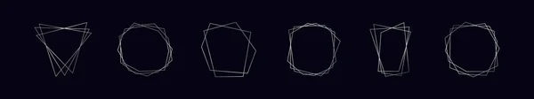 Набор Шести Серебряных Геометрических Многоугольных Рам Сияющими Эффектами Изолированными Тёмном — стоковый вектор