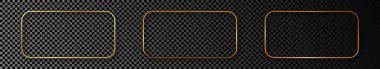 Koyu şeffaf arkaplanda izole edilmiş üç adet parlak yuvarlak dikdörtgen çerçeve. Parlak efektli parlak bir çerçeve. Vektör illüstrasyonu.