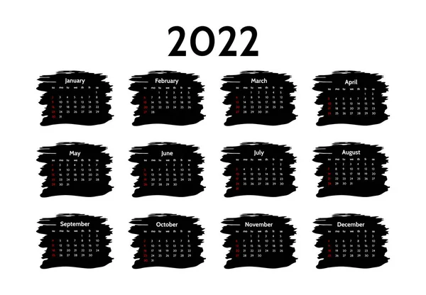 Naptár 2022 Elszigetelt Fehér Alapon Vasárnaptól Hétfőig Üzleti Sablon Vektorillusztráció — Stock Vector