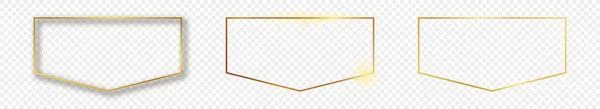 Набор Трех Золотых Светящихся Рам Изолированы Прозрачном Фоне Блестящая Рамка — стоковый вектор