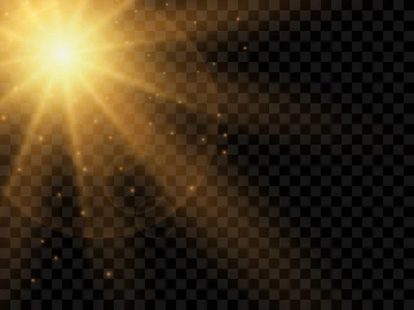 Luz Solar Sobre Fondo Transparente Rayos Luz Amarillos Aislados Ilustración — Vector de stock
