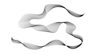 Beyaz zemin üzerinde monokrom dalga gradyan çizgileri olan soyut arkaplan. Modern teknoloji arka planı, dalga tasarımı. Vektör illüstrasyonu