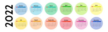 2022 için yatay takvim beyaz arka planda izole edildi. Pazardan pazartesiye, iş planı. Vektör illüstrasyonu