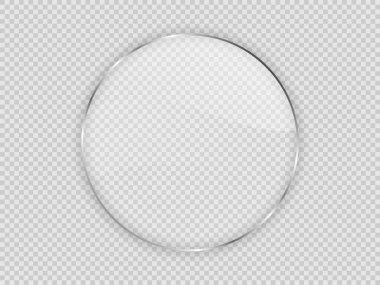 Çember çerçevedeki cam plaka şeffaf arkaplanda izole edildi. Vektör illüstrasyonu.