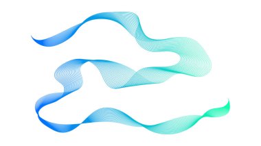 Beyaz zemin üzerinde mavi ve yeşil dalga gradyan çizgileri olan soyut arkaplan. Modern teknoloji arka planı, dalga tasarımı. Vektör illüstrasyonu